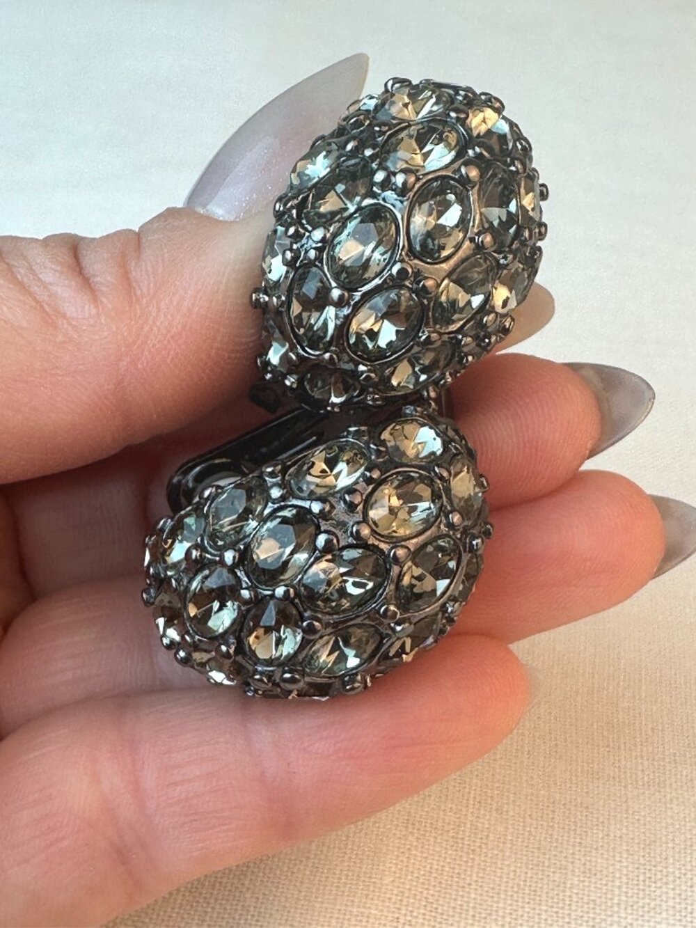 Kenneth Jay Lane Pave Crystal Gunmetal Clip-on Dome Earrings